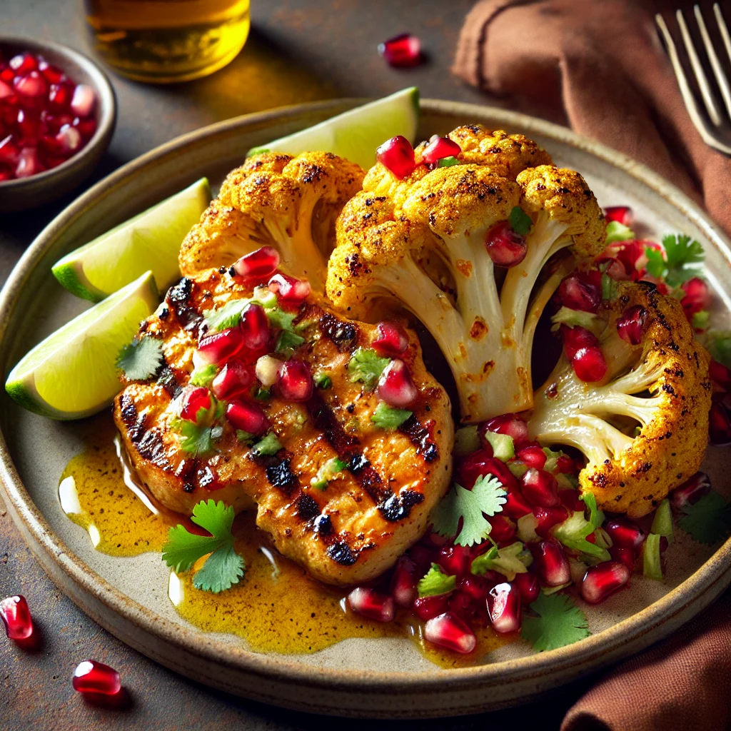 Turmeric Honey Glazed Cauliflower Steaks with Pomegranate Salsa