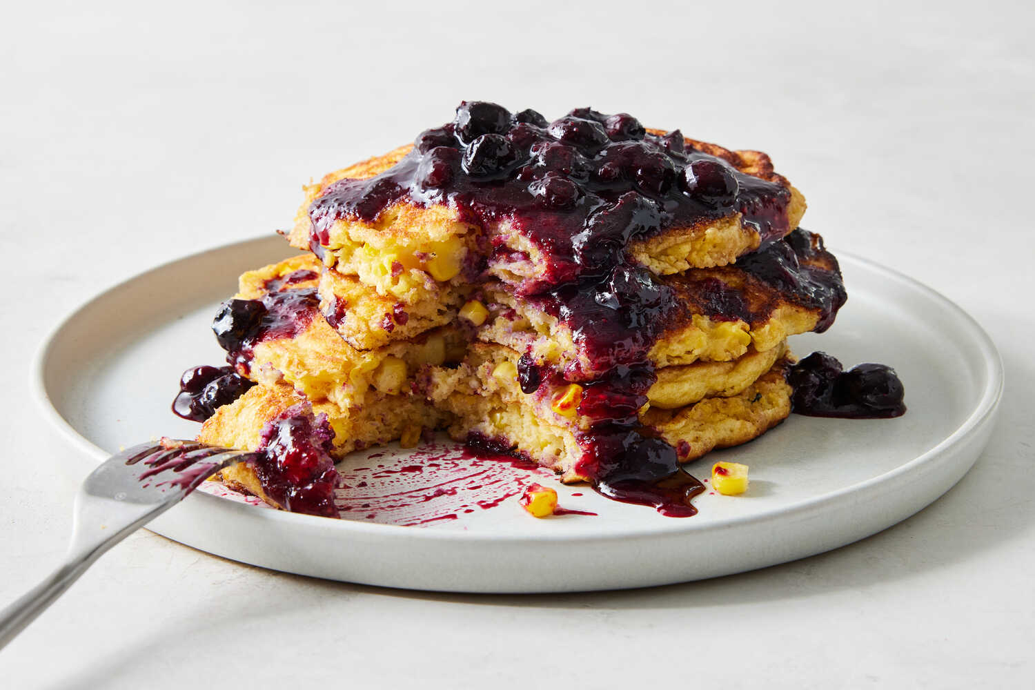 Charred Corn Pancakes with Spicy Maple Drizzle