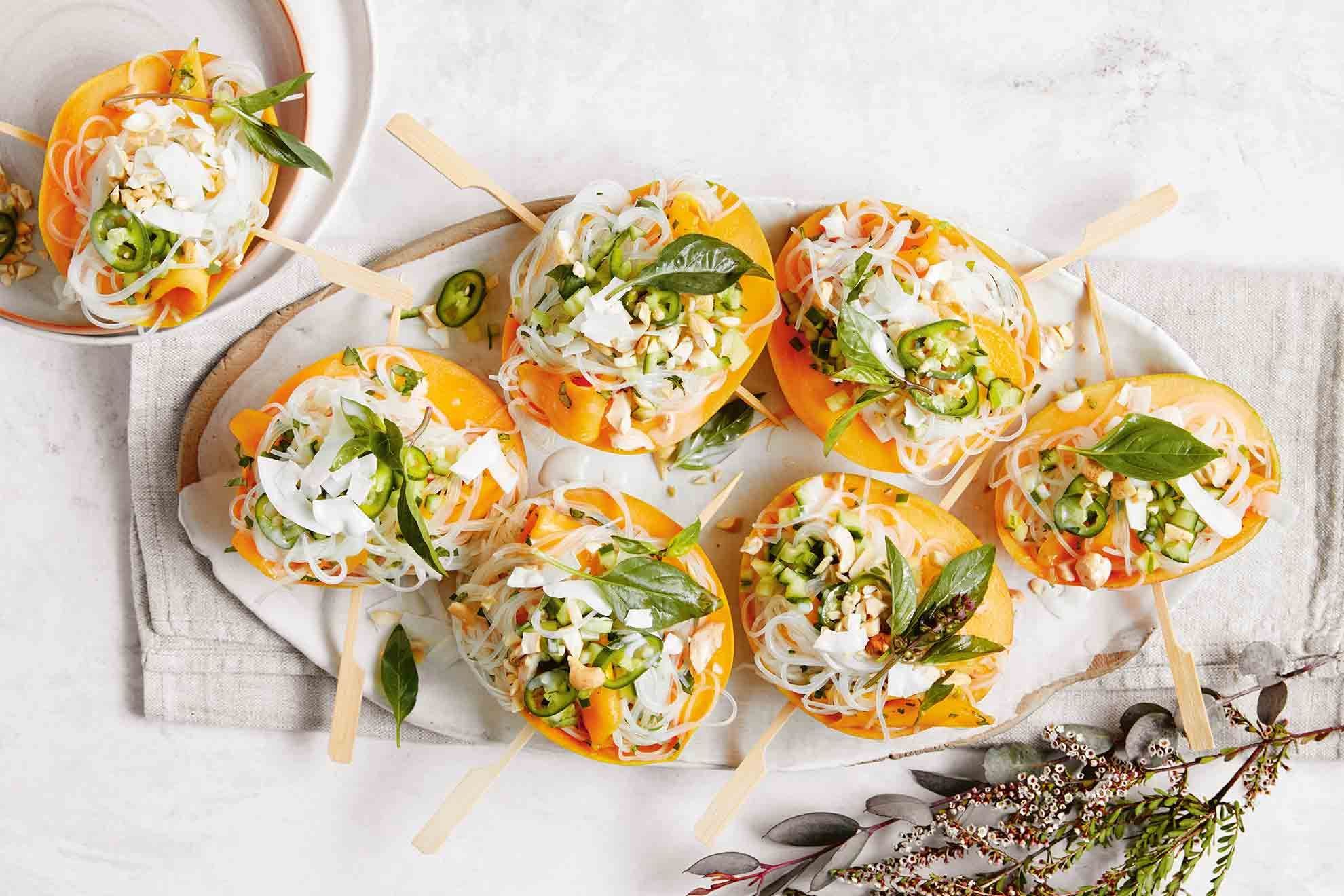 Coconut Charcoal Noodles with Mango-Sesame Glaze
