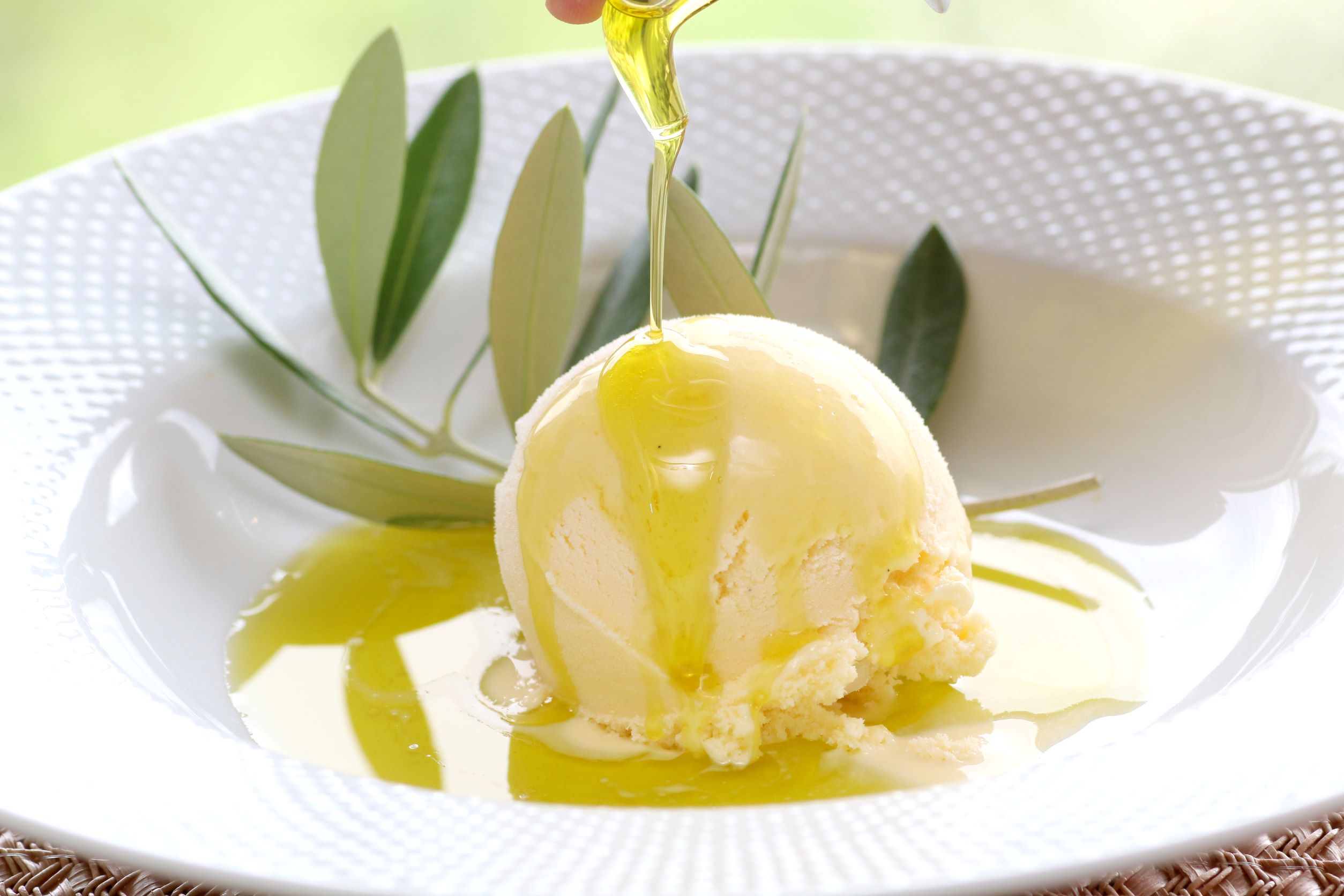 Garlic Ice Cream with Roasted Almond Brittle