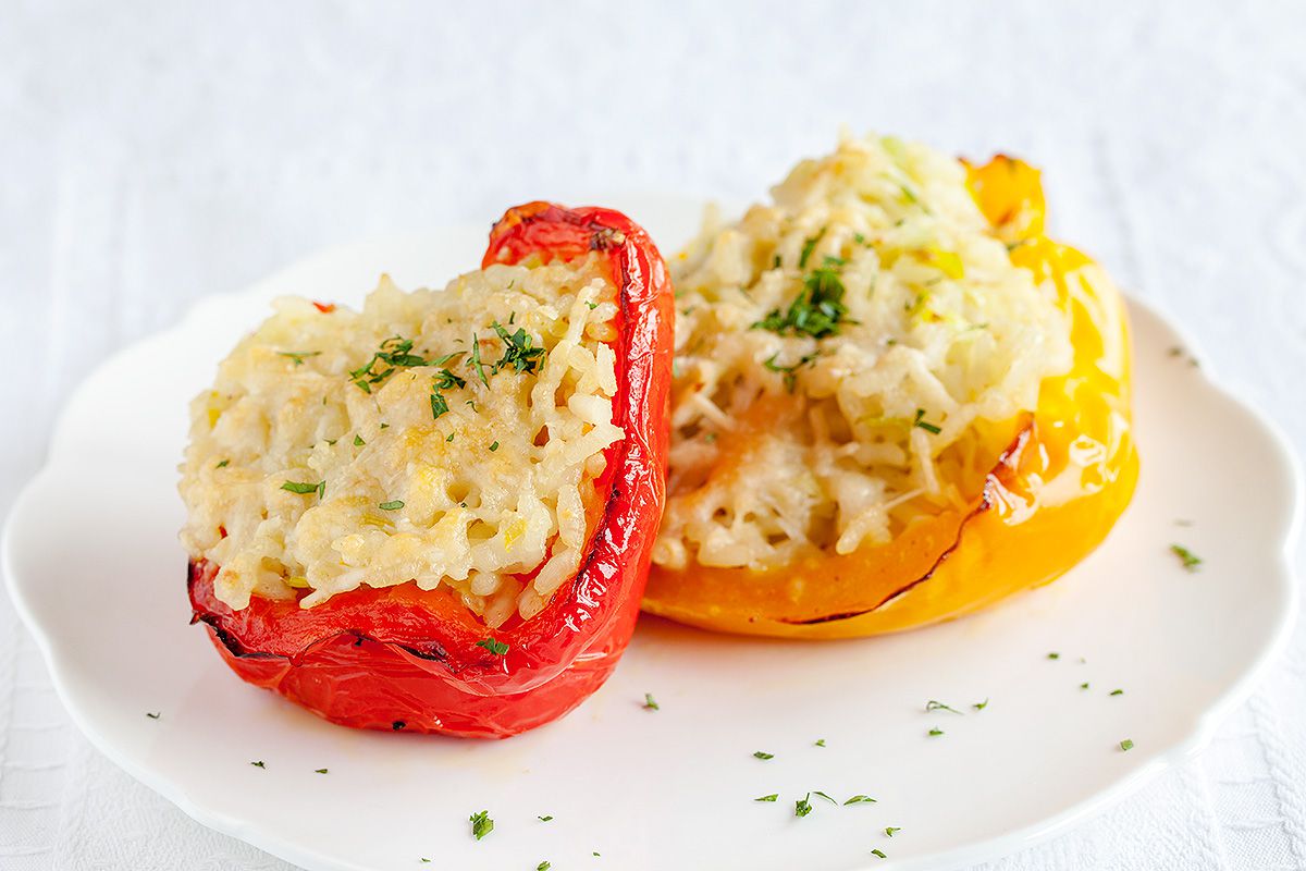 Chestnut & Mushroom Risotto-Stuffed Bell Peppers