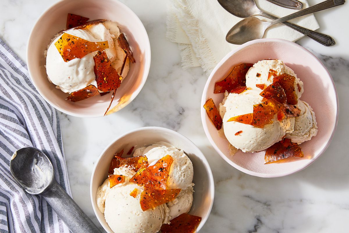 Caramelized Onion Ice Cream with Black Pepper Honey Swirl