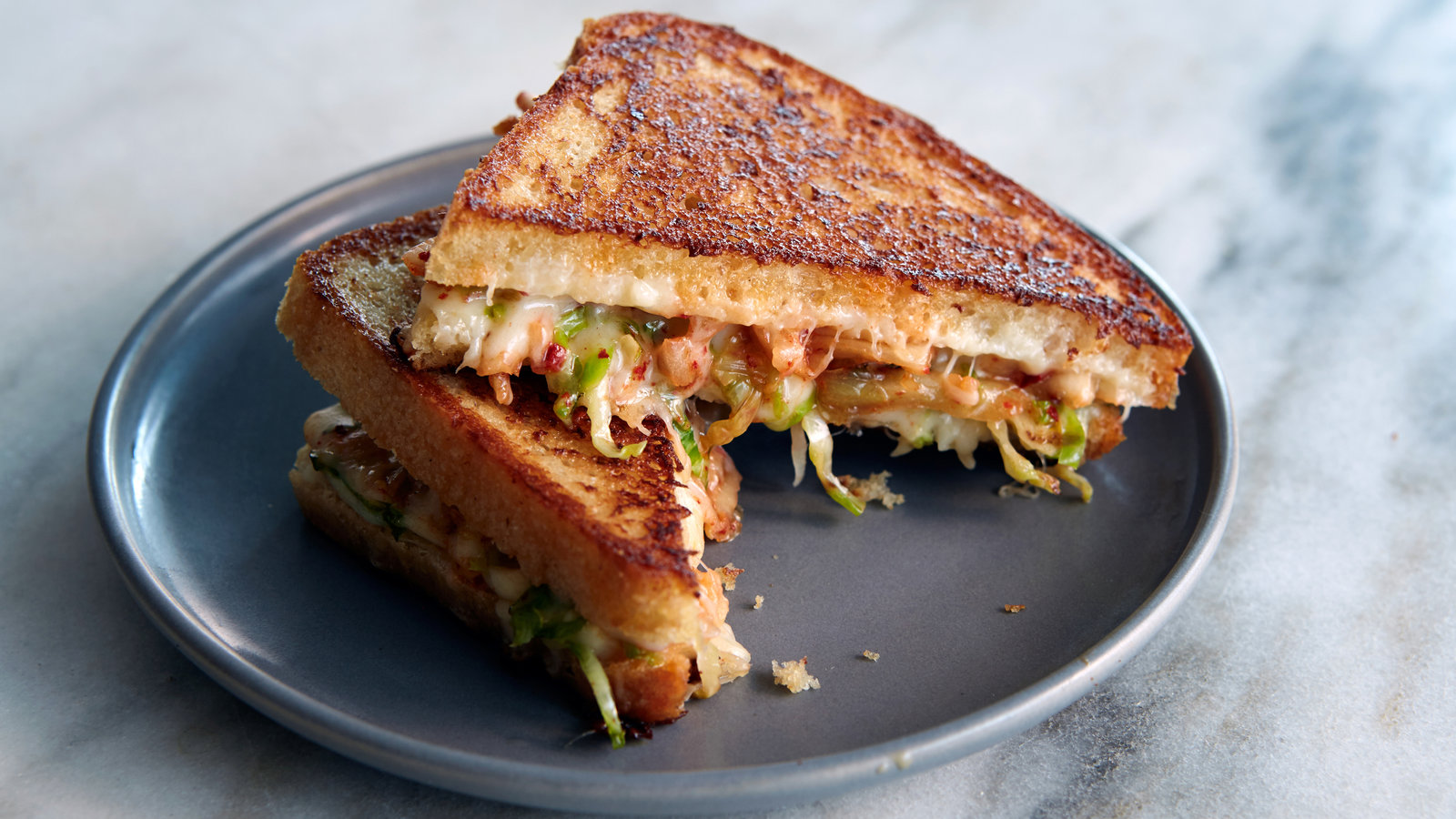 Kimchi Grilled Cheese with Gochujang Honey Drizzle